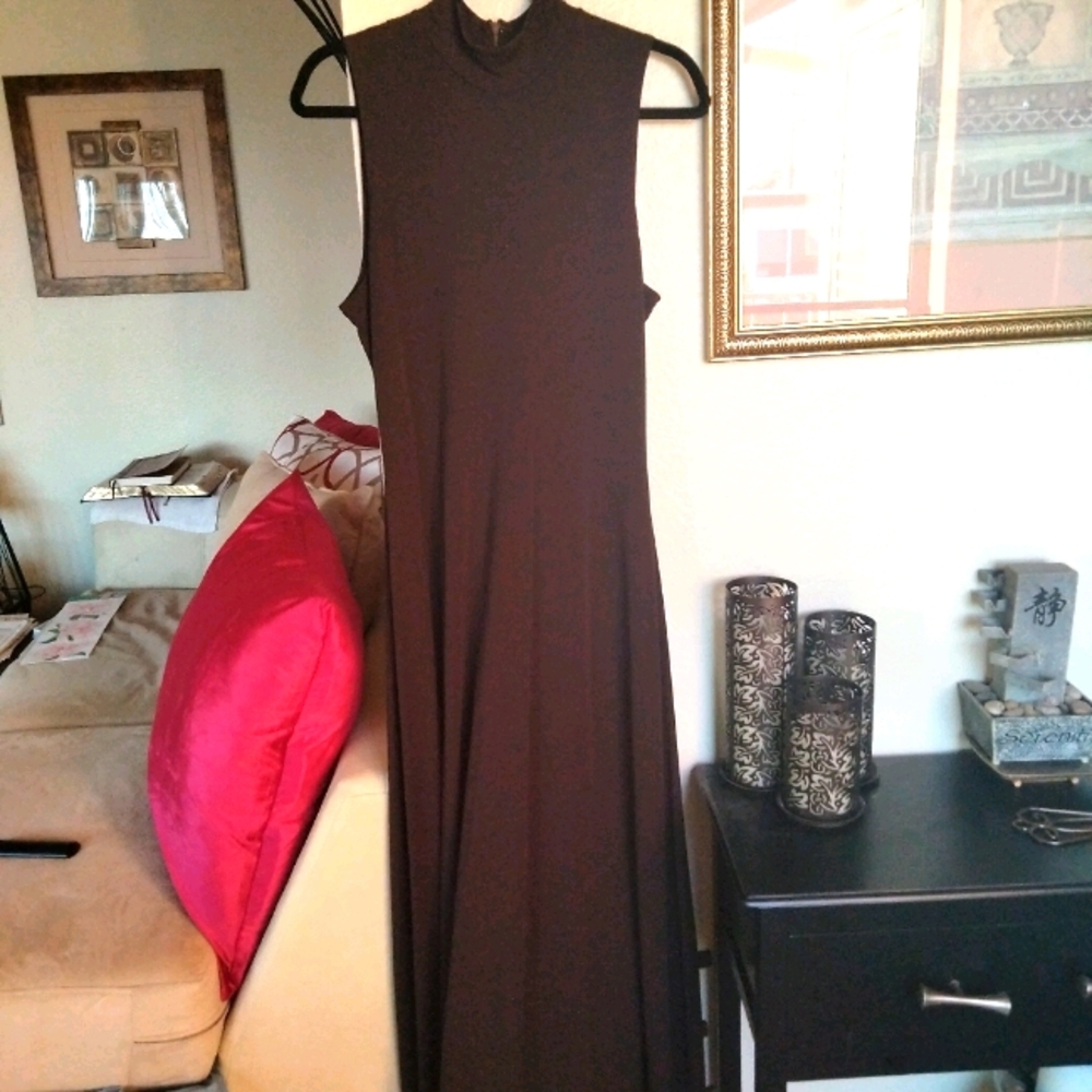 LONG BROWN TURTLENECK DRESS, SIZE 16